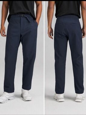 Lululemon Men’s Relaxed Fit Belted Stretch Pant Navy 31x26 Tech Travel